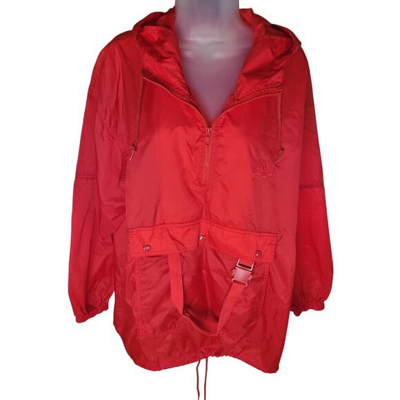 Totes Women Red Raincoat Hood Pocket Drawstring Hem Zip Front Sz L - Picture 1 of 8